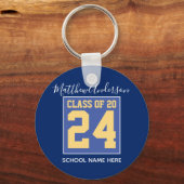 Klasse van 2023 Elegant Royal Blue & Gold Afstuder Sleutelhanger (Voorkant)