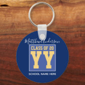 Klasse van 2023 Elegant Royal Blue & Gold Afstuder Sleutelhanger (Voorkant)