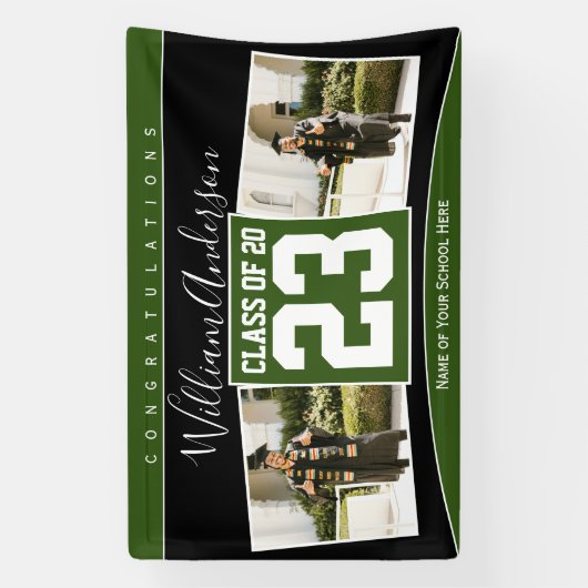 Klasse van 2023 Forest Green Black Afstuderen Foto Spandoek (Verticaal)