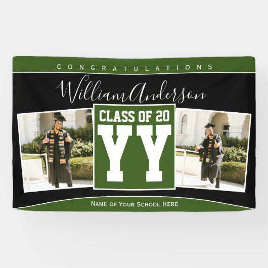 Klasse van 2023 Forest Green Black Afstuderen Foto Spandoek (Horizontaal)