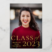 Klasse van 2023 Foto Afstuderen Gold Folie Uitnodiging (Voorkant)