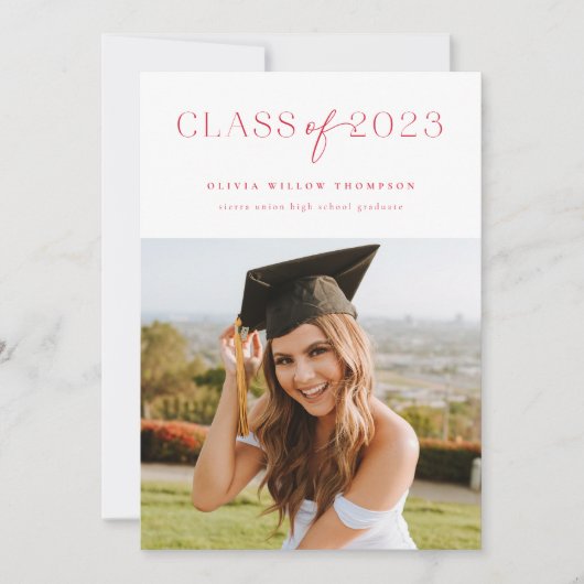 Klasse van 2023 Foto Afstuderen Invitation Red Aankondiging (Voorkant)