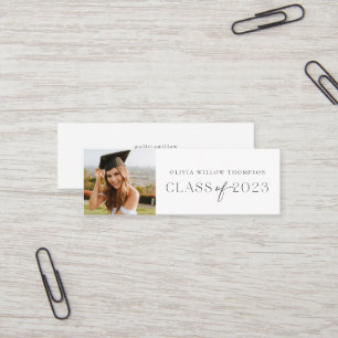 Klasse van 2023 Foto Afstuderen Name Kaarten Black Mini Visitekaartje