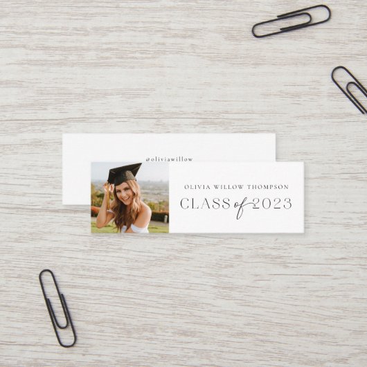 Klasse van 2023 Foto Afstuderen Name Kaarten Black Mini Visitekaartje (Voorkant / Achterkant in situ)
