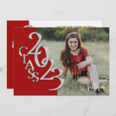 Klasse van 2023 Foto Afstuderen Red Silver Invitat Kaart (Voorkant / Achterkant)