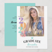 Klasse van 2023 Fotopasta Blauwgroen Graduation Pa Kaart (Voorkant / Achterkant)