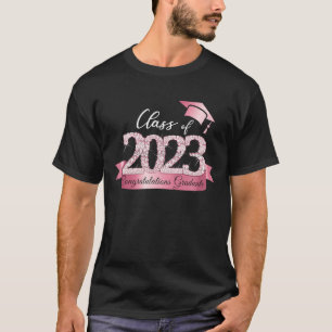 Klasse van 2023 Gefeliciteerd Afstuderen Roze Zwar T-shirt