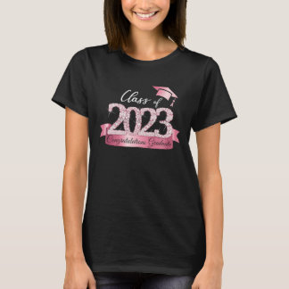 Klasse van 2023 Gefeliciteerd Afstuderen Roze Zwar T-shirt