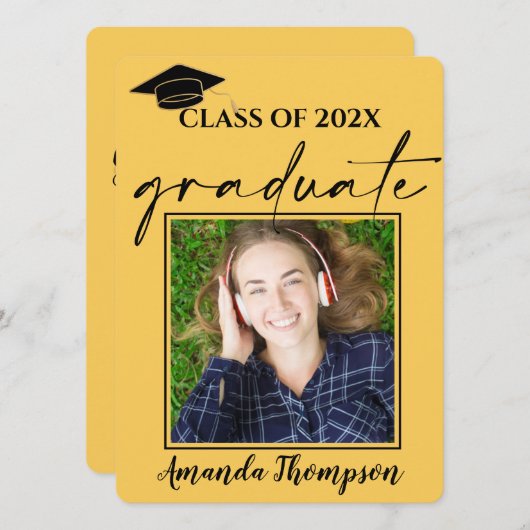Klasse van 2023 Gele Foto Afstuderen aankondiging (Voorkant / Achterkant)
