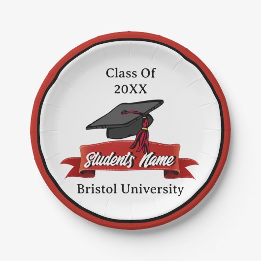 Klasse van 2023 Gepersonaliseerd Afstuderen Maroon Papieren Bordje (Voorkant)
