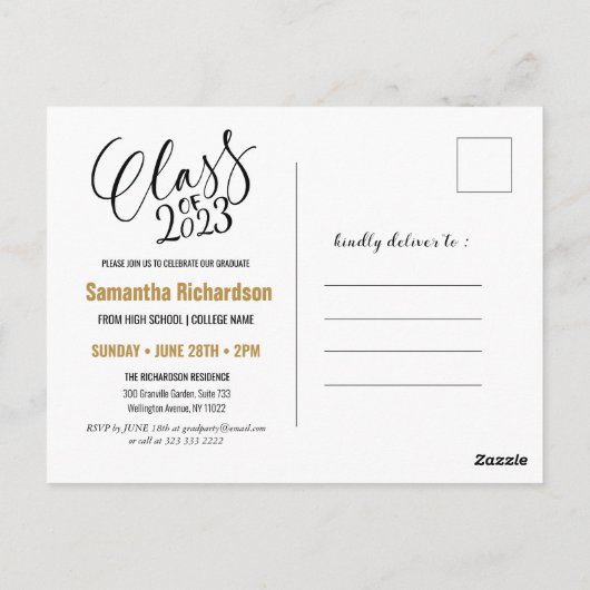 Klasse van 2023 Gold Confetti legant Afstuderen Briefkaart (Achterkant)