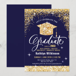 Klasse van 2023 Gold Glitter Blue Elegant Afstuder Kaart