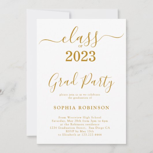 Klasse van 2023 Gold Script Graduation Party Kaart (Voorkant)