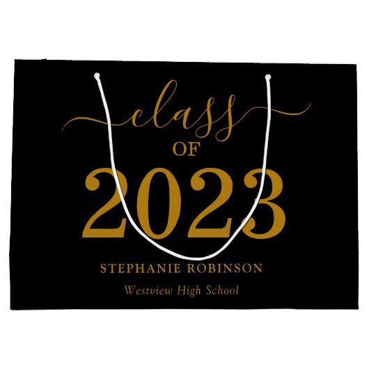 Klasse van 2023 Gold Script op zwart Afstuderen Groot Cadeauzakje (Achterkant)
