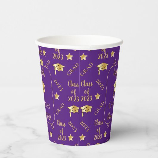 Klasse van 2023 Goud Afstudeerder Graduation Cap - Papieren Bekers (Rechts)