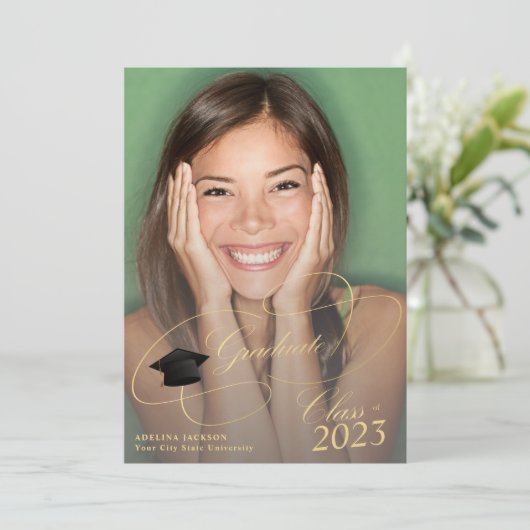 Klasse van 2023 gouden script 4 foto's afstuderen aankondiging (Staand voorkant)