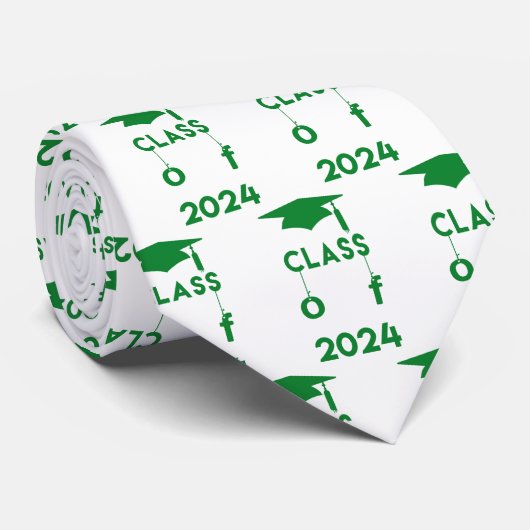 Klasse van 2023 - Groen en Wit Afstuderen Stropdas (Opgerold)