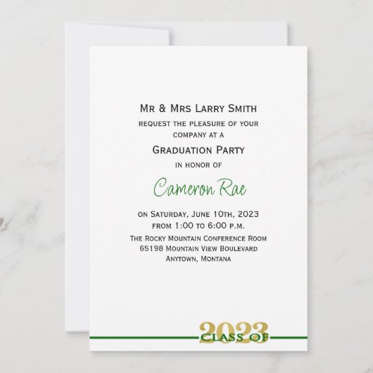 Klasse van 2023 Groene & Gouden Afstudeerfeest Kaart (Achterkant)