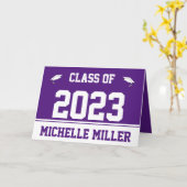 Klasse van 2023 Koninklijk Paars en Wit Afstuderen Kaart (Gele Bloem)