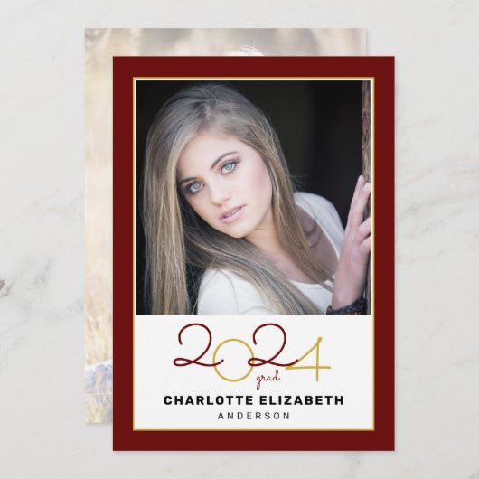 Klasse van 2023 Maroon 2 Foto Afstuderen Invitatio (Voorkant / Achterkant)