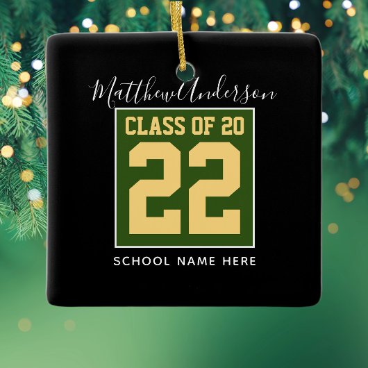 Klasse van 2023 Modern Green Black & Gold Afstuder Keramisch Ornament