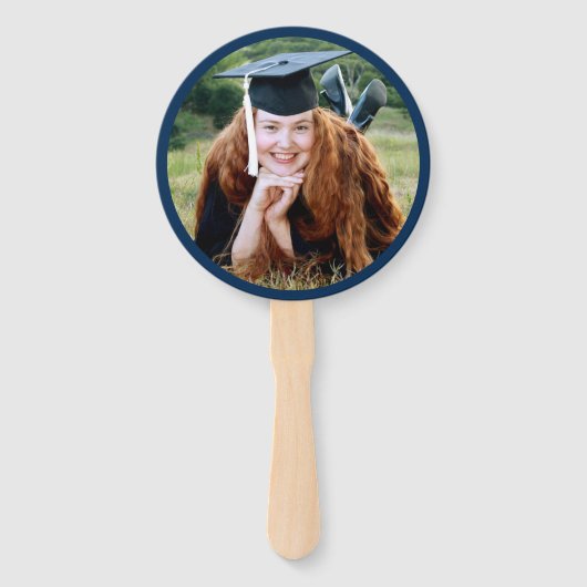 Klasse van 2023 Modern Navy Blue Afstuderen Foto Handwaaier (Achterkant)