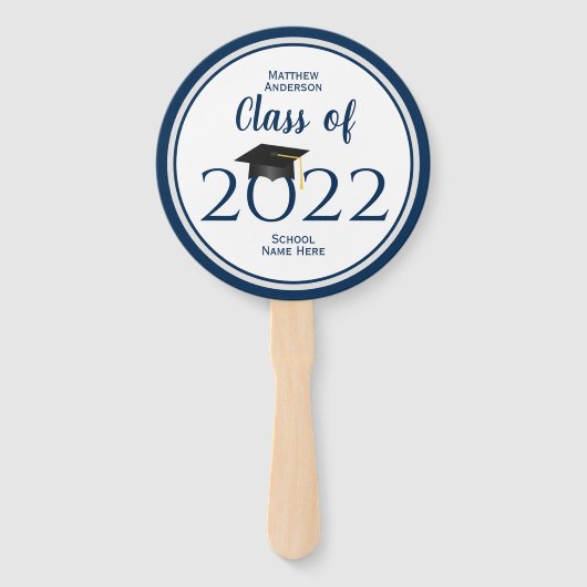 Klasse van 2023 Modern Navy Blue Afstuderen Foto Handwaaier (Voorkant)