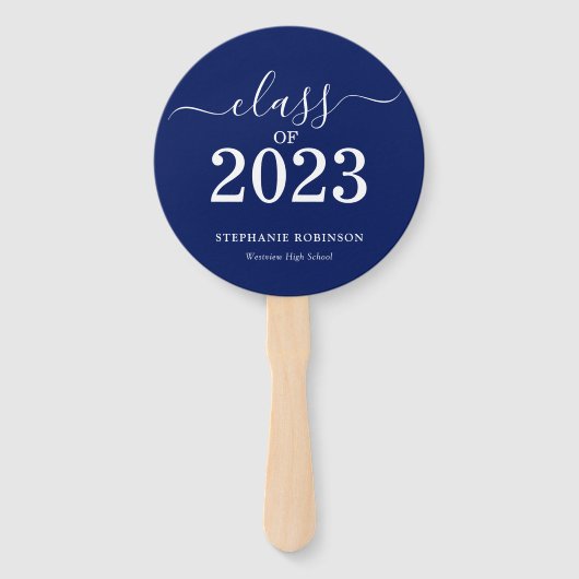 Klasse van 2023 Navy Blue Afstuderen Handwaaier (Voorkant)