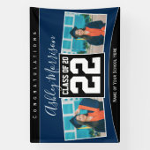Klasse van 2023 Navy Blue & Black Afstuderen Photo Spandoek (Verticaal)