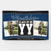 Klasse van 2023 Navy Blue & Black Afstuderen Photo Spandoek (Horizontaal)