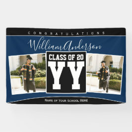 Klasse van 2023 Navy Blue & Black Afstuderen Photo Spandoek