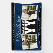 Klasse van 2023 Navy Blue & Black Afstuderen Photo Spandoek (Verticaal)