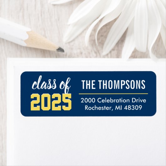 Klasse van 2023 Navy Yellow Afstuderen Address Etiket (Insitu)