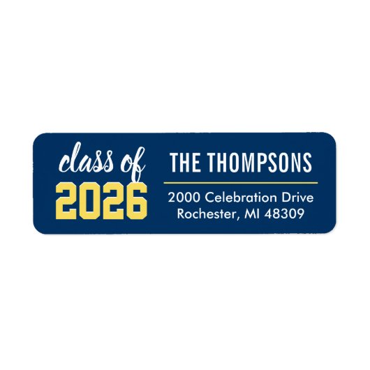 Klasse van 2023 Navy Yellow Afstuderen Address Etiket (Voorkant)