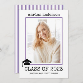 Klasse van 2023 paarse foto van typemachine met af kaart