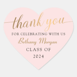 Klasse van 2023 Pink Gold Graduation Party Dank u Hart Sticker