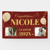 Klasse van 2023 Red Gold-ballonfotoAfstuderen Spandoek (Horizontaal)