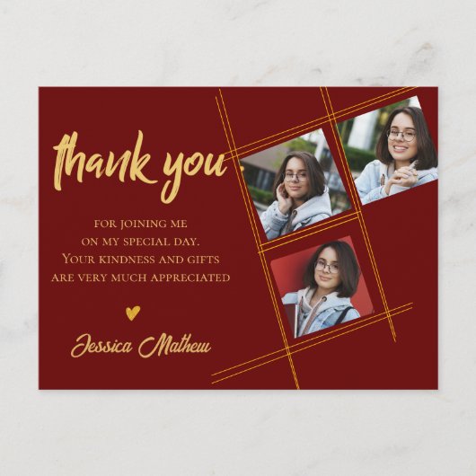 Klasse van 2023 Rood multi-foto Afstuderen Dank u Briefkaart (Voorkant)