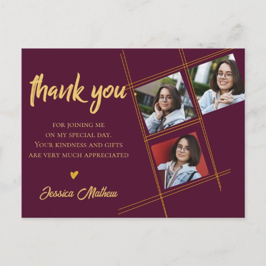 Klasse van 2023 Rood multi-foto Afstuderen Dank u Briefkaart (Voorkant)