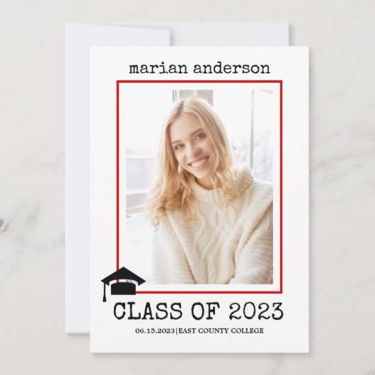 Klasse van 2023 roodschrijfmachine, foto van rood  kaart (Voorkant)