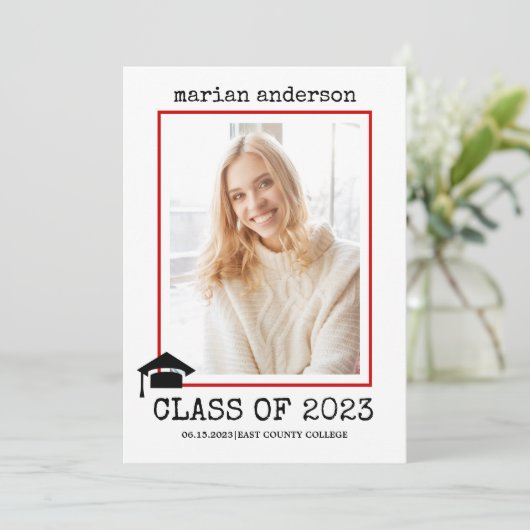 Klasse van 2023 roodschrijfmachine, foto van rood  kaart (Staand voorkant)