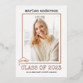 Klasse van 2023 roos gouden folie afstuderen foto  folie uitnodiging (Voorkant)