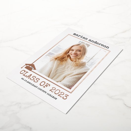 Klasse van 2023 roos gouden folie afstuderen foto  folie uitnodiging (Gedraaid)