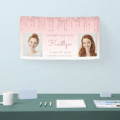 Klasse van 2023 Roze glitter Drip 2-foto-Afstudere Spandoek (Beurs)