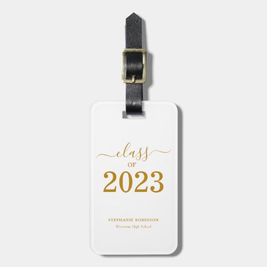 Klasse van 2023 Simple Gold Script Afstuderen Bagagelabel (Voorkant verticaal)