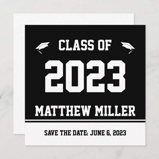 Klasse van 2023 Sparen het Zwarte Witte Afstuderen Aankondiging (Voorkant / Achterkant)