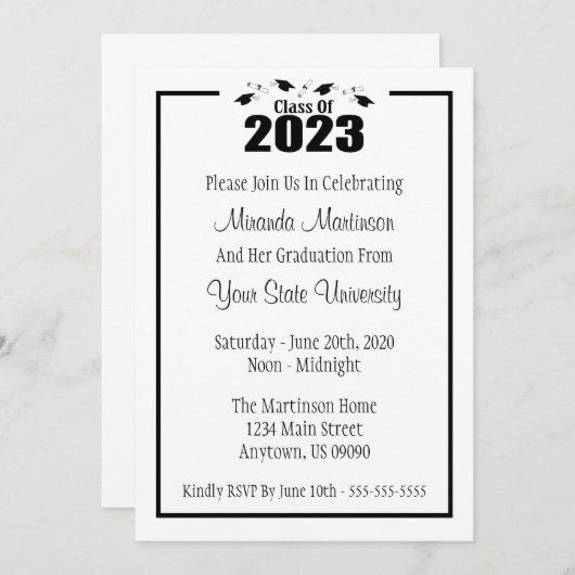 Klasse van 2023 Uitnodiging tot Afstuderen (zwarte (Voorkant / Achterkant)