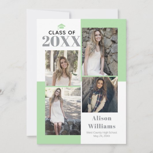 Klasse van 2023 vier foto's grijs afstuderen aankondiging (Voorkant)