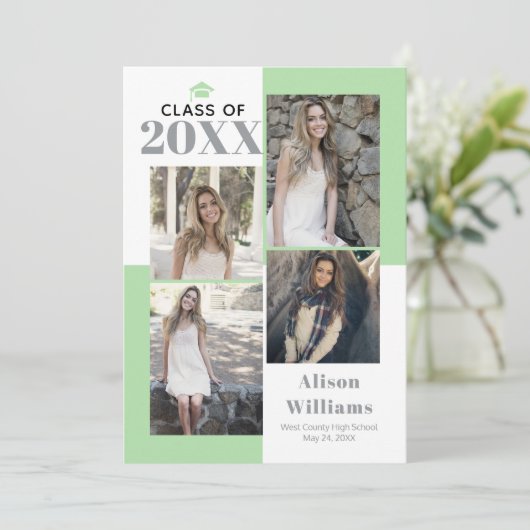 Klasse van 2023 vier foto's grijs afstuderen aankondiging (Staand voorkant)