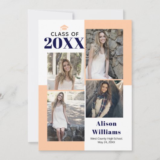 Klasse van 2023: vier foto's van perziken, afstude aankondiging (Voorkant)